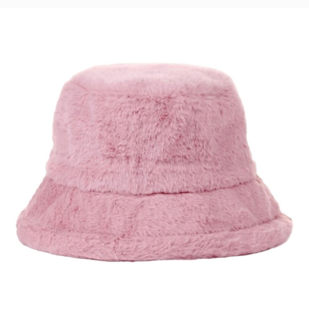 Fluffy Furry Faux Fur Pink Bucket Hat